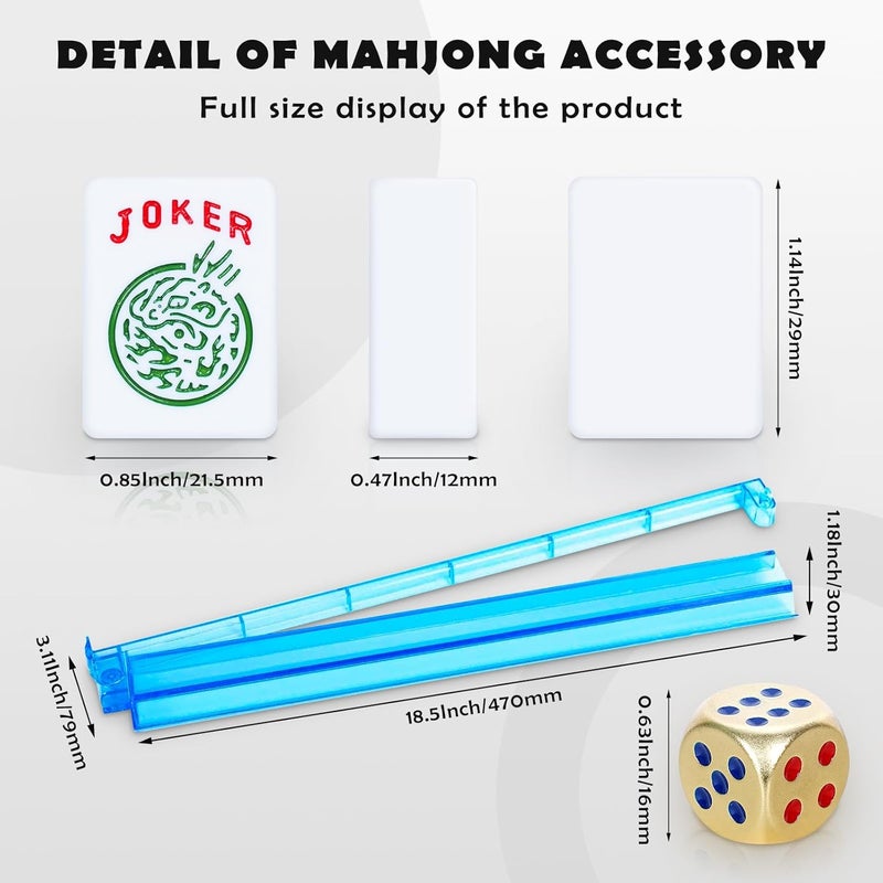 Taikula New American Mahjong Game Set, 166 Premium White Tiles with Portable Metal Dices, 4 All-in-One Racks with Pushers, Mah-Jong Games Sets, Ma Jong Tile Game (Blue) - Image 2